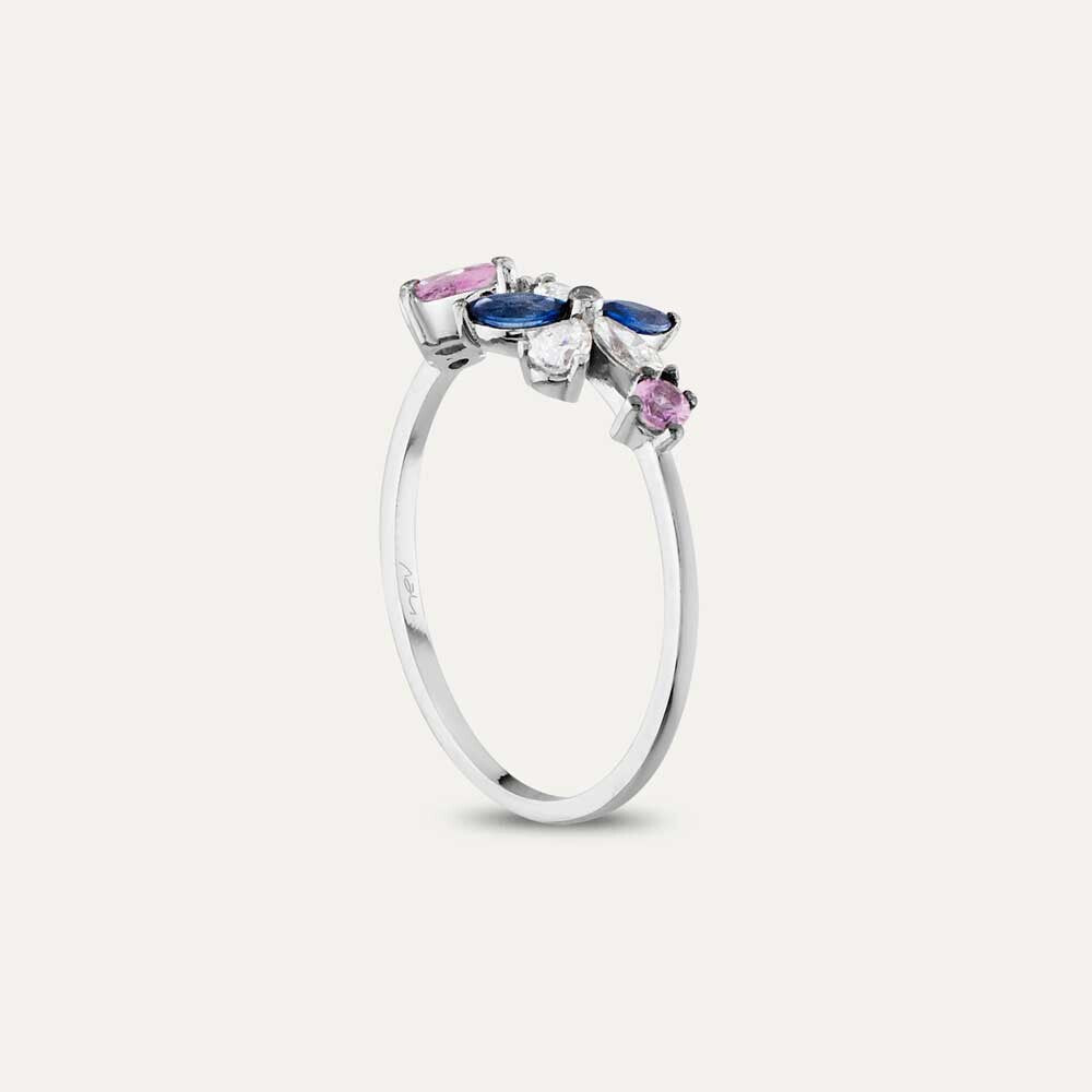 Lilia Multicolor Safir ve Pırlanta Taşlı Beyaz Altın Yüzük
