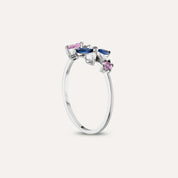 Lilia Multicolor Safir ve Pırlanta Taşlı Beyaz Altın Yüzük