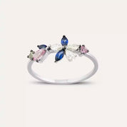 Pixie Multicolor Safir ve Pırlanta Taşlı Beyaz Altın Yüzük