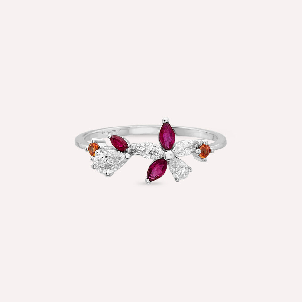 Lilia Multicolor Safir, Yakut ve Pırlanta Taşlı Beyaz Altın Yüzük