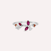 Lilia Multicolor Safir, Yakut ve Pırlanta Taşlı Beyaz Altın Yüzük
