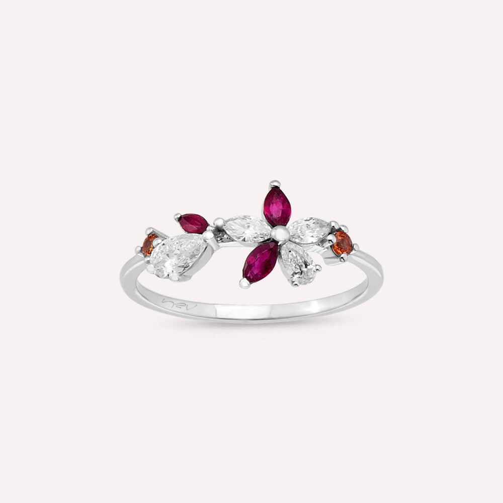 Lilia Multicolor Safir, Yakut ve Pırlanta Taşlı Beyaz Altın Yüzük