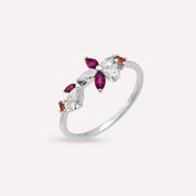 Lilia Multicolor Safir, Yakut ve Pırlanta Taşlı Beyaz Altın Yüzük