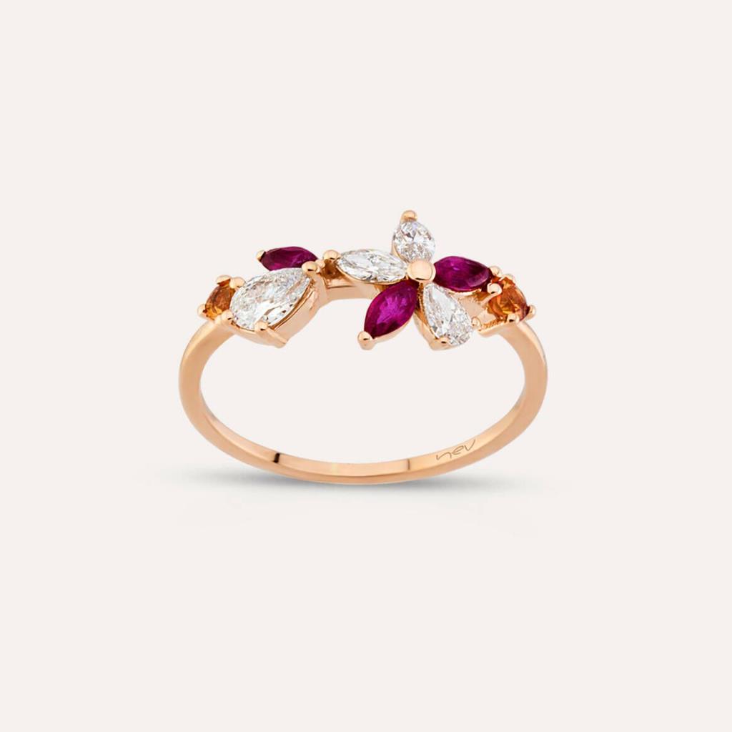 Lilia Multicolor Safir, Yakut ve Pırlanta Taşlı Rose Altın Yüzük