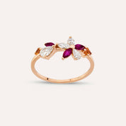 Lilia Multicolor Safir, Yakut ve Pırlanta Taşlı Rose Altın Yüzük