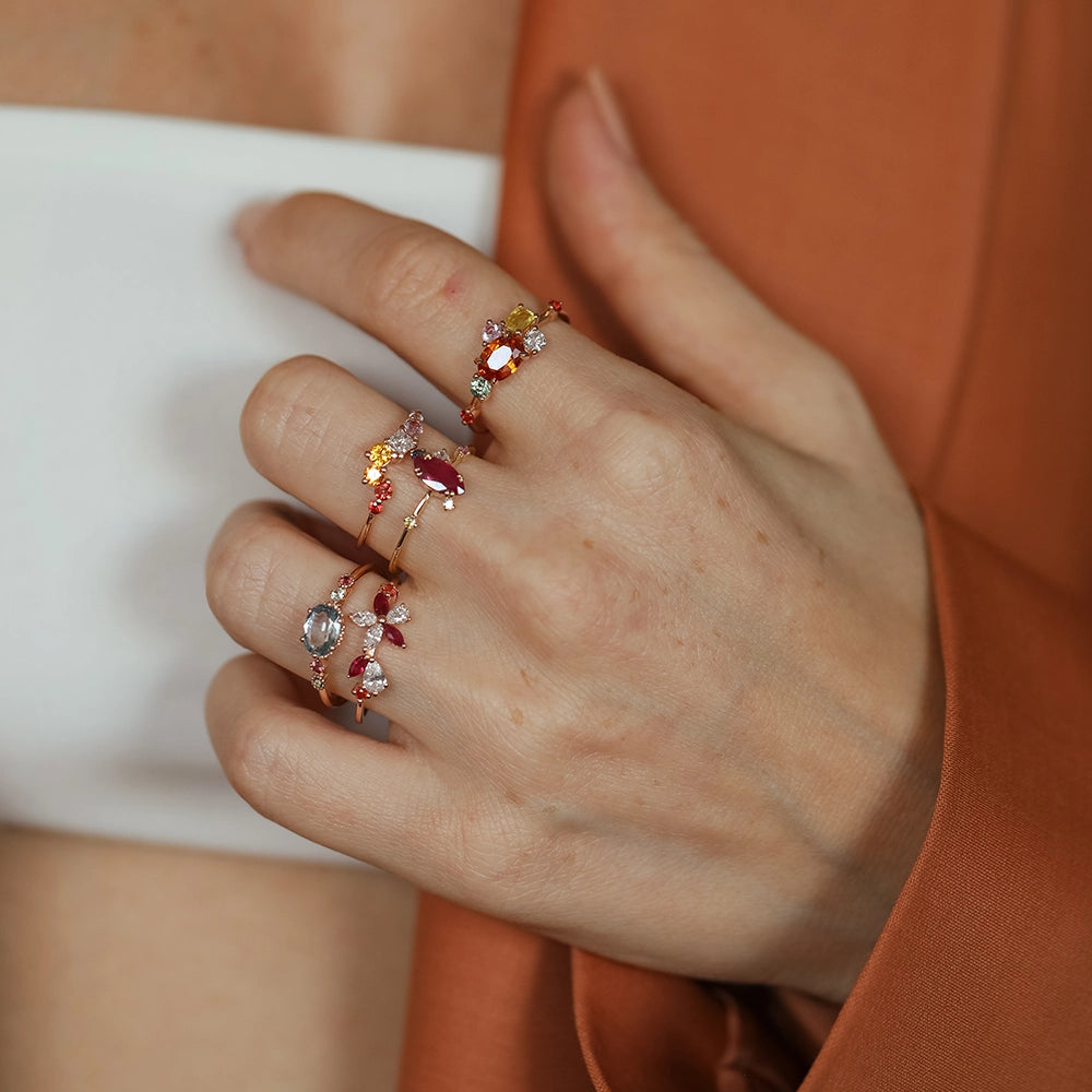 Lilia Multicolor Safir, Yakut ve Pırlanta Taşlı Rose Altın Yüzük