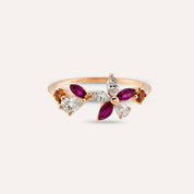 Lilia Multicolor Safir, Yakut ve Pırlanta Taşlı Rose Altın Yüzük