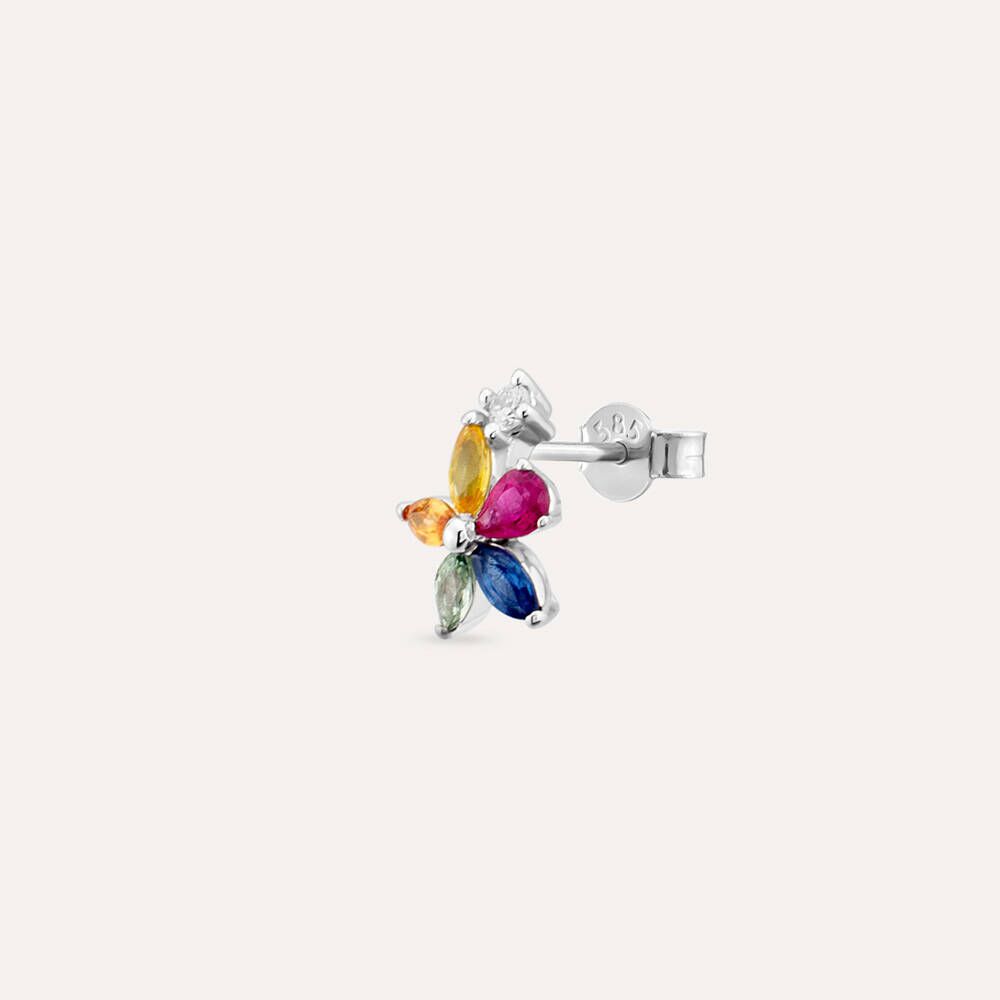 Lilium Pırlanta, Yakut ve Multicolor Safir Taşlı Tek Küpe