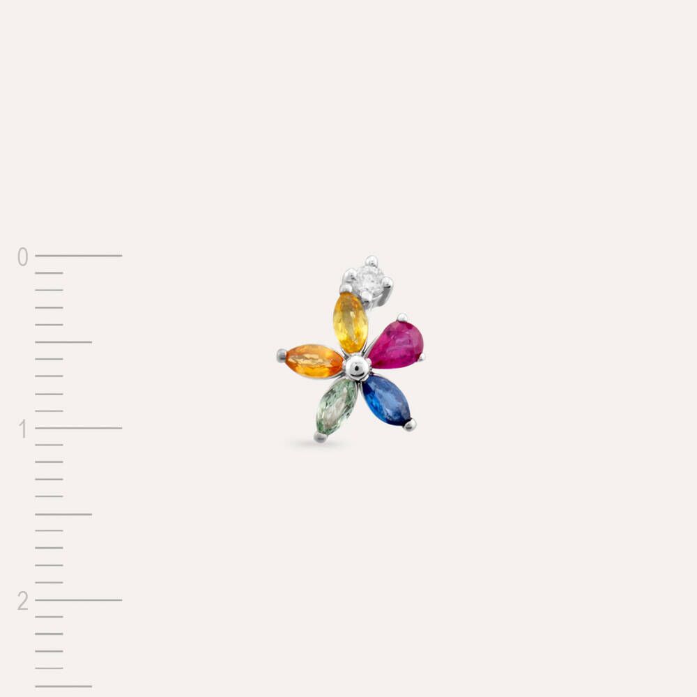 Lilium Pırlanta, Yakut ve Multicolor Safir Taşlı Tek Küpe