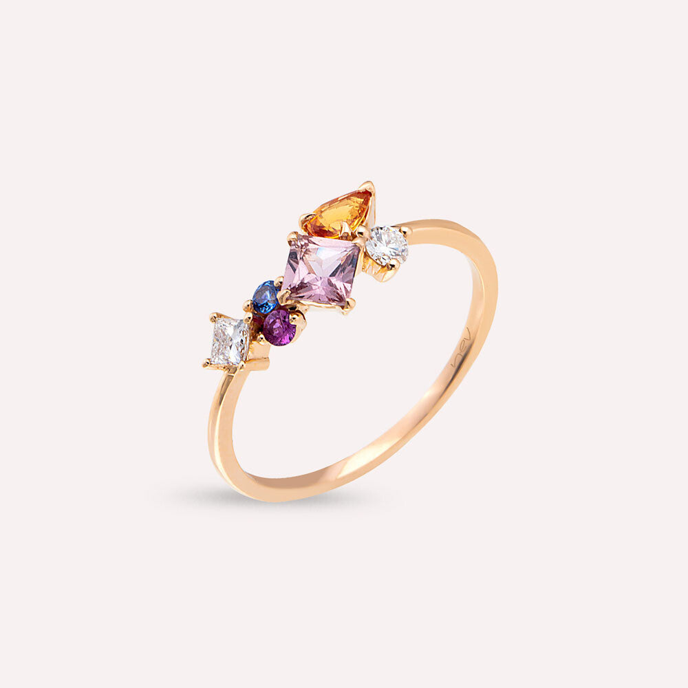 Lily 1.06 CT Multicolor Safir ve Pırlanta Taşlı Rose Altın Yüzük