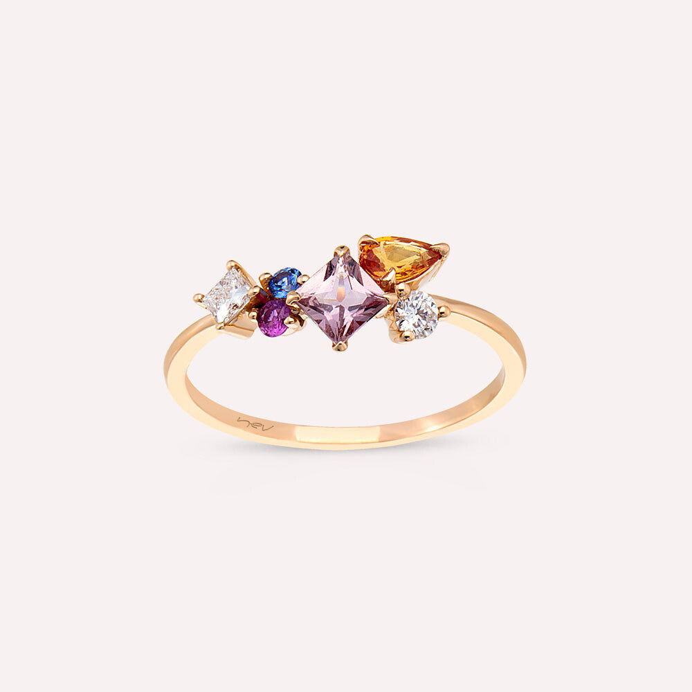 Lily 1.06 CT Multicolor Safir ve Pırlanta Taşlı Rose Altın Yüzük