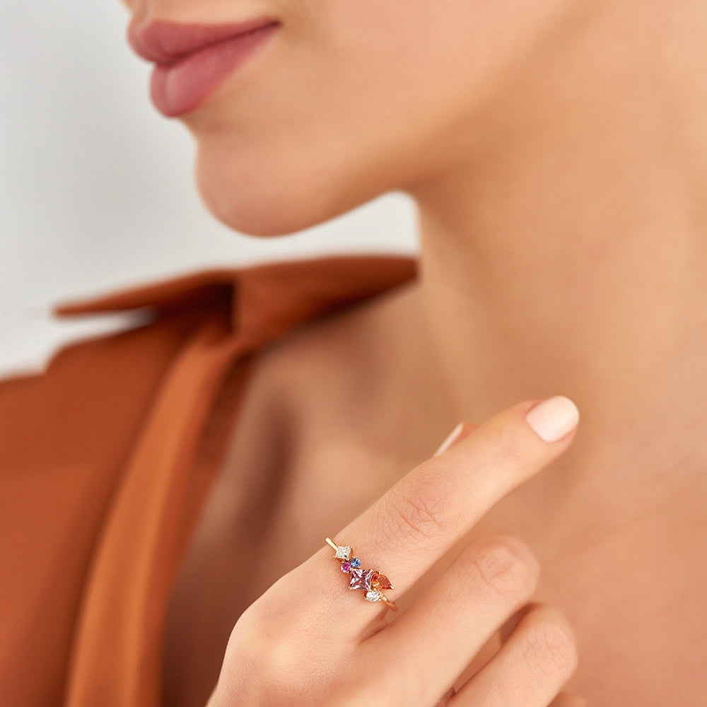 Lily 1.06 CT Multicolor Safir ve Pırlanta Taşlı Rose Altın Yüzük