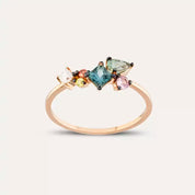 Candy Multicolor Safir ve Pırlanta Taşlı Rose Altın Yüzük