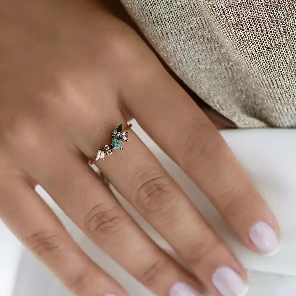 Candy Multicolor Safir ve Pırlanta Taşlı Rose Altın Yüzük