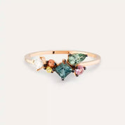 Lily Multicolor Safir ve Pırlanta Taşlı Rose Altın Yüzük