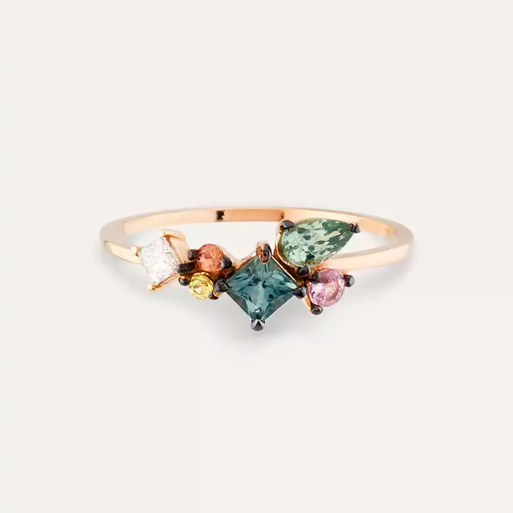 Candy Multicolor Safir ve Pırlanta Taşlı Rose Altın Yüzük
