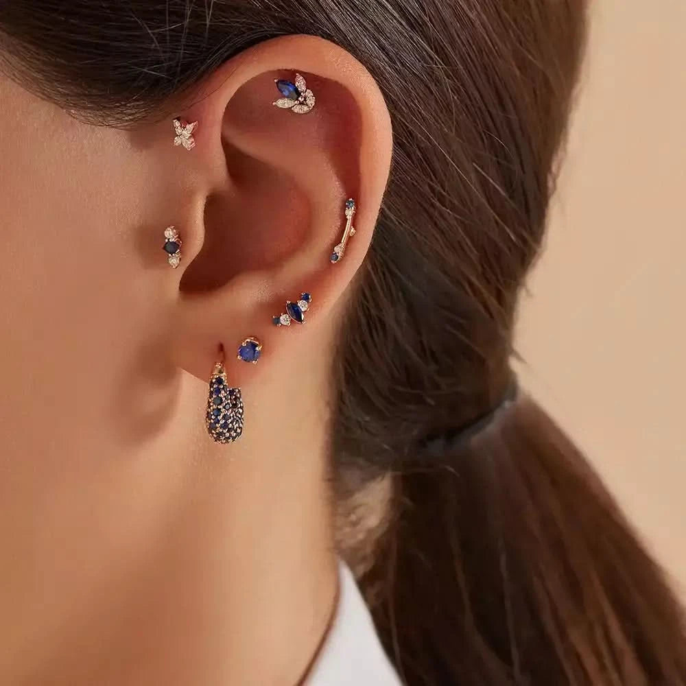 Lily Safir ve Pırlanta Taşlı Rose Altın Piercing
