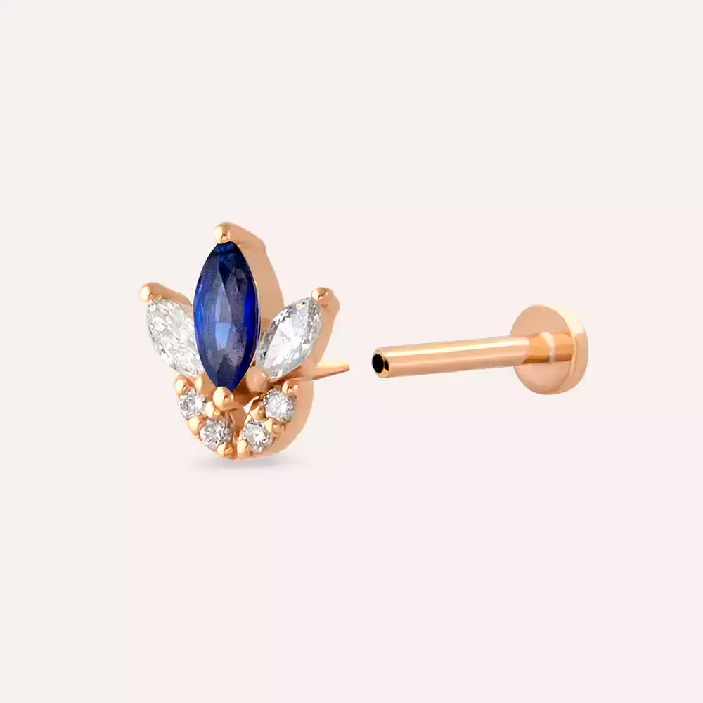 Lily Safir ve Pırlanta Taşlı Rose Altın Piercing