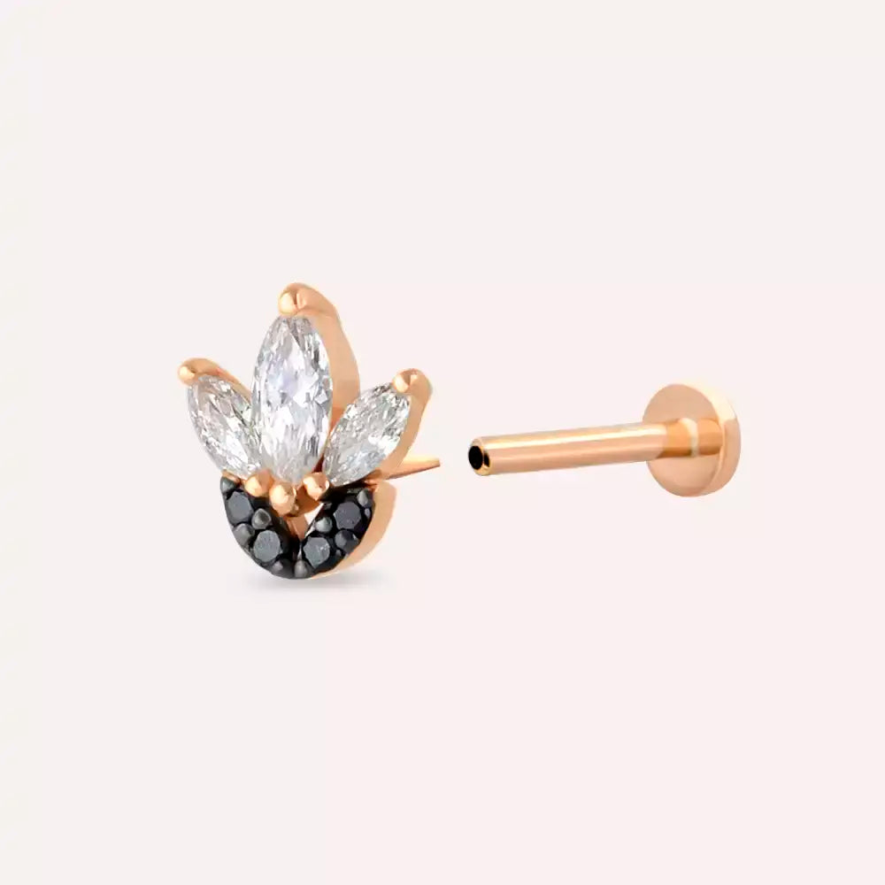Lily Siyah Pırlanta Taşlı Rose Altın Piercing