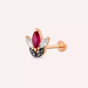 Lily Yakut ve Siyah Pırlanta Taşlı Rose Altın Piercing