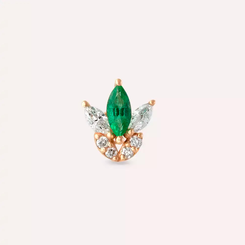 Lily Zümrüt ve Pırlanta Taşlı Rose Altın Piercing