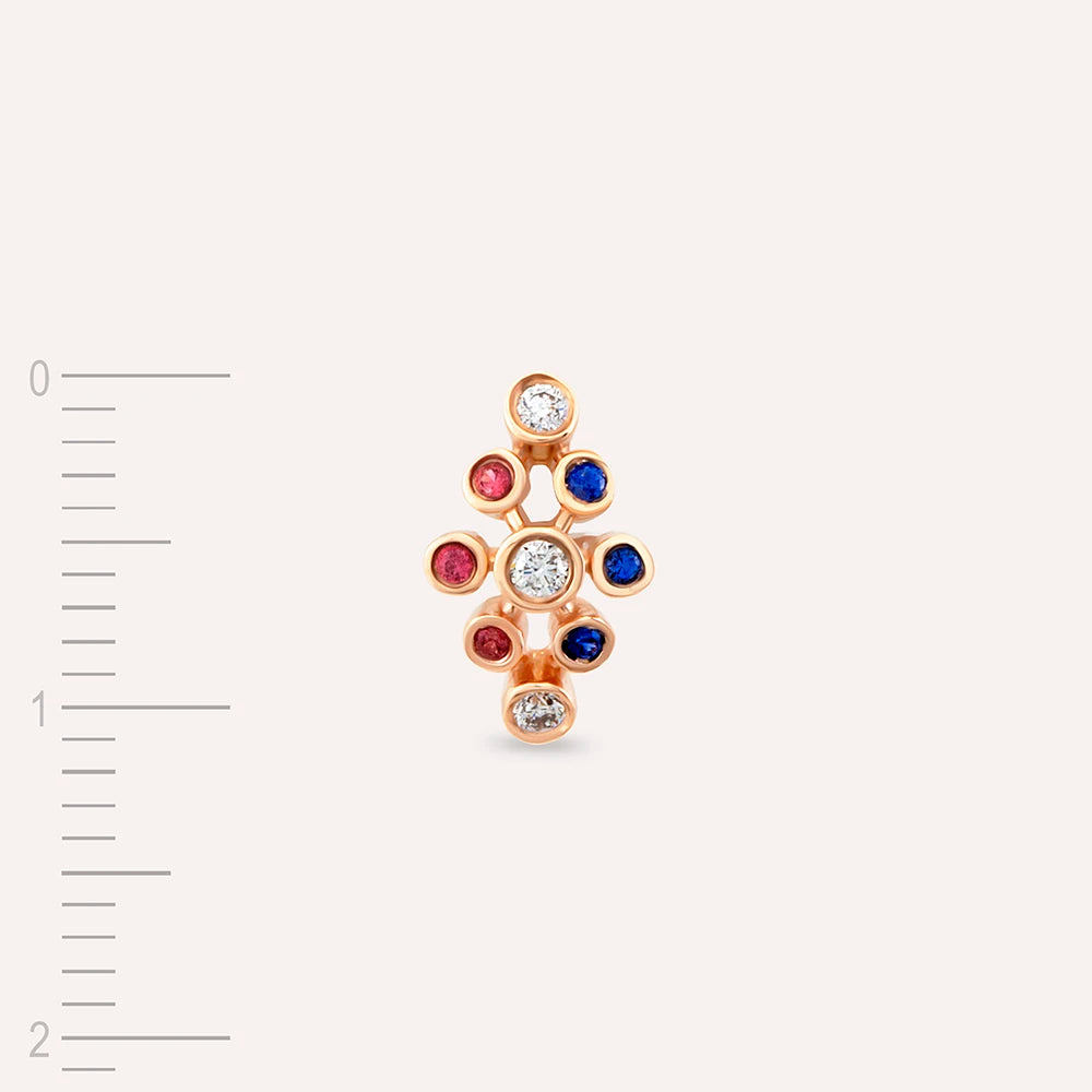 Lindi 0.14 CT Pırlanta ve Multicolor Safir Taşlı Rose Altın Tek Küpe