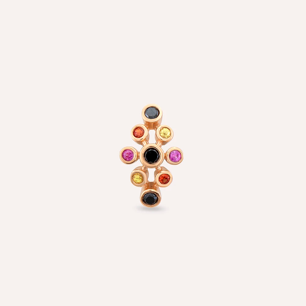 Lindi 0.14 CT Siyah Pırlanta ve Multicolor Safir Taşlı Rose Altın Tek Küpe