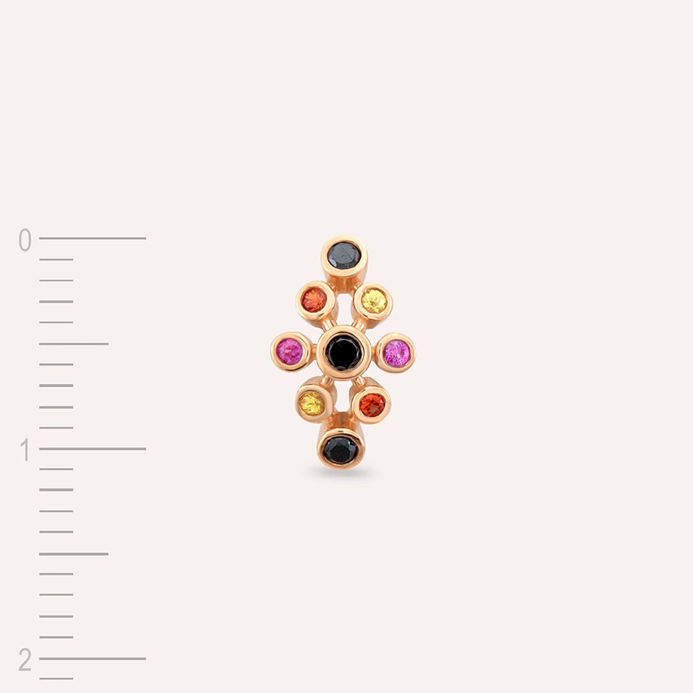 Lindi 0.14 CT Siyah Pırlanta ve Multicolor Safir Taşlı Rose Altın Tek Küpe