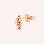 Lindi Pırlanta ve Multicolor Safir Taşlı Rose Altın Tek Küpe