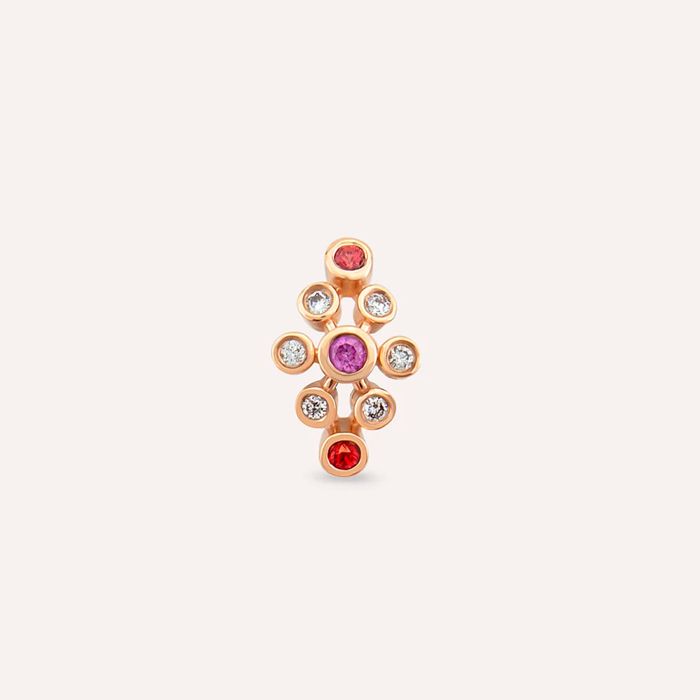 Lindi Pırlanta ve Multicolor Safir Taşlı Rose Altın Tek Küpe