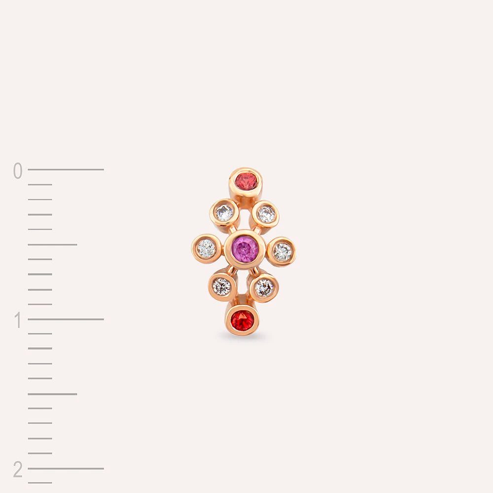 Lindi Pırlanta ve Multicolor Safir Taşlı Rose Altın Tek Küpe
