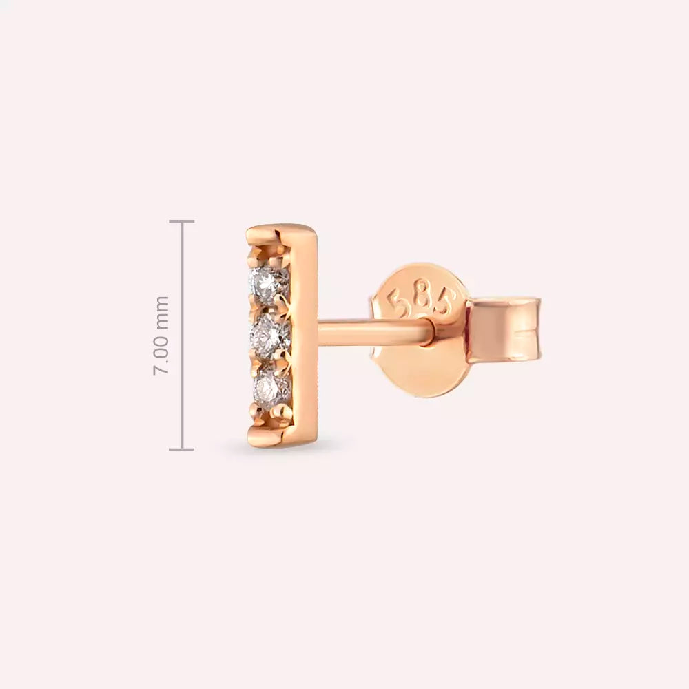 Sleek Pırlanta Taşlı Rose Altın Tek Küpe