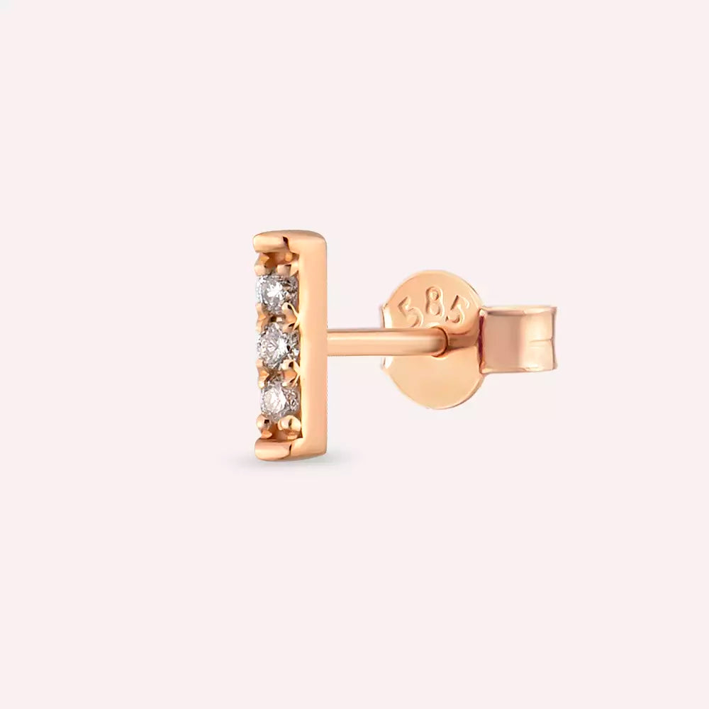 Sleek Pırlanta Taşlı Rose Altın Tek Küpe