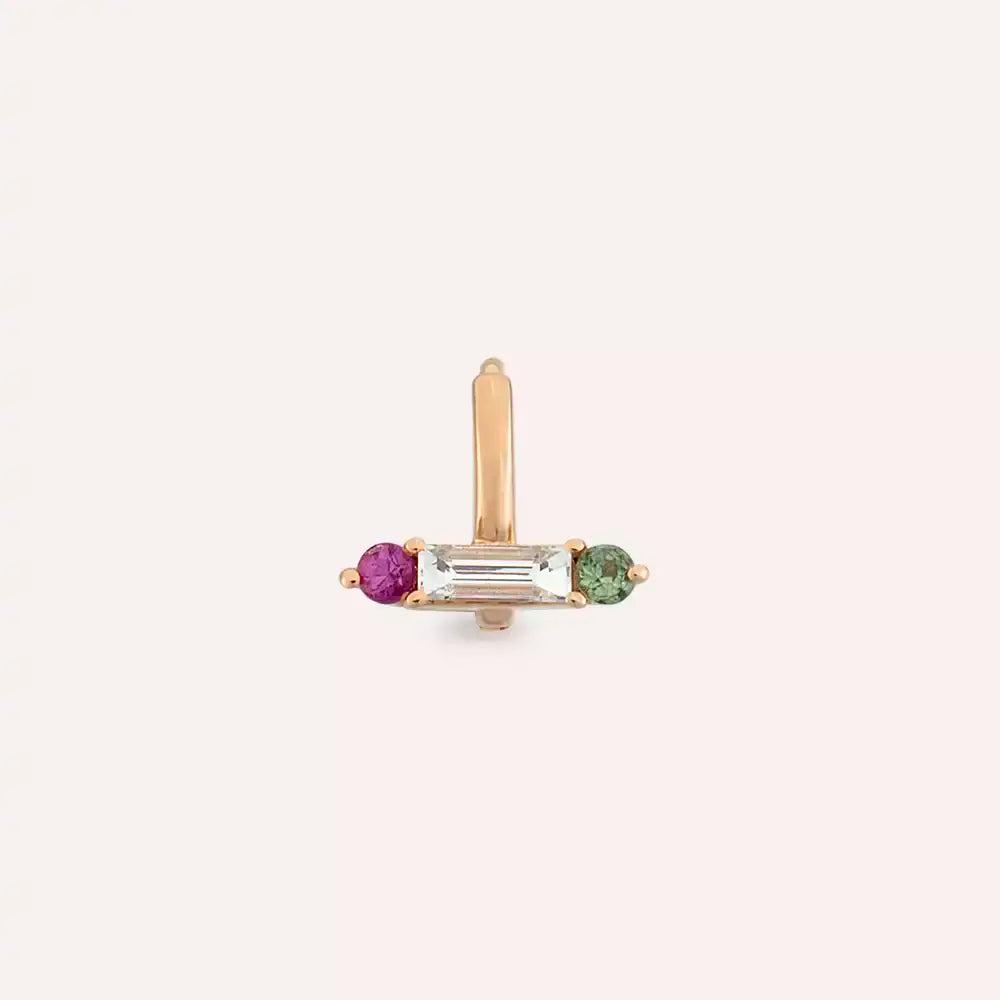 Linea Pırlanta, Purple ve Green Safir Taşlı Rose Altın Halka Piercing