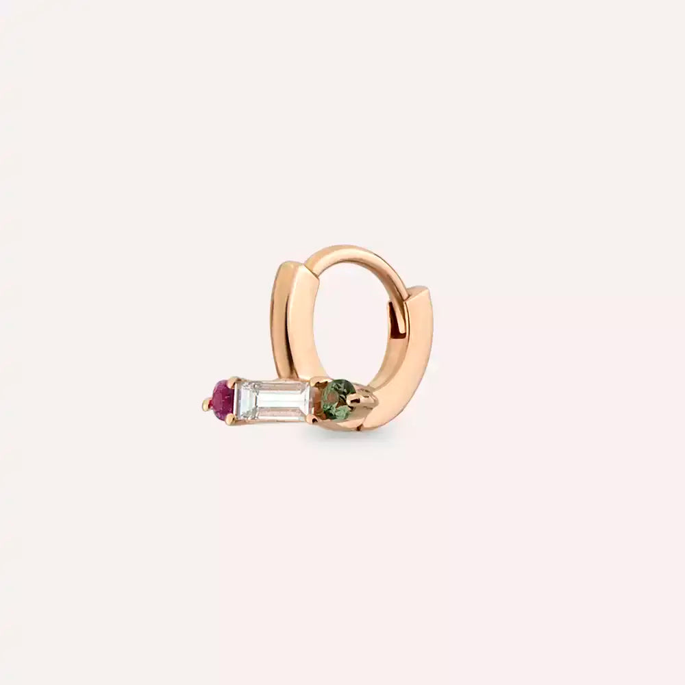 Linea Pırlanta, Purple ve Green Safir Taşlı Rose Altın Halka Piercing