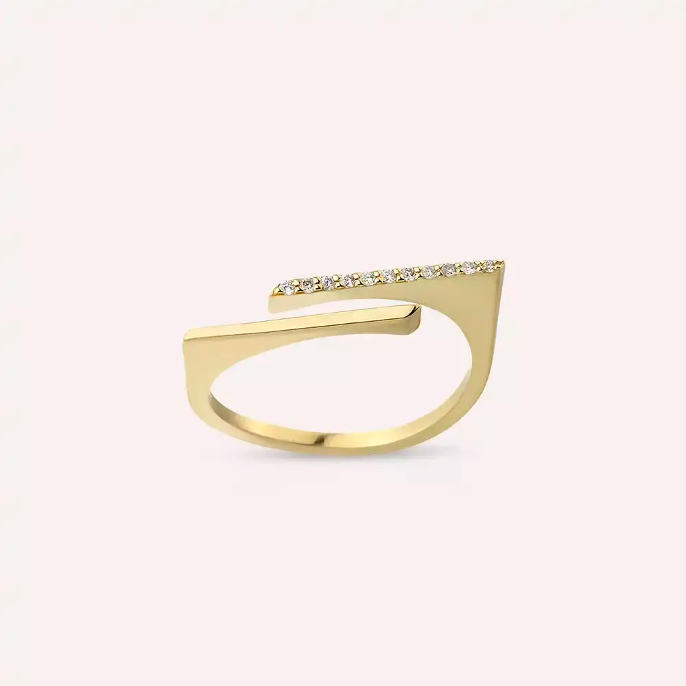 Linear 0.06 CT Pırlanta Taşlı Sarı Altın Yüzük