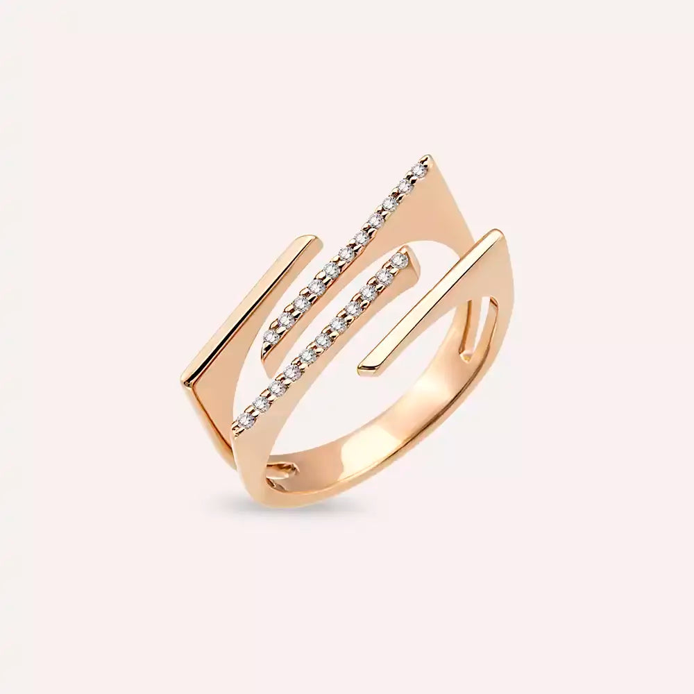 Linear 0.10 CT Pırlanta Taşlı Rose Altın Yüzük
