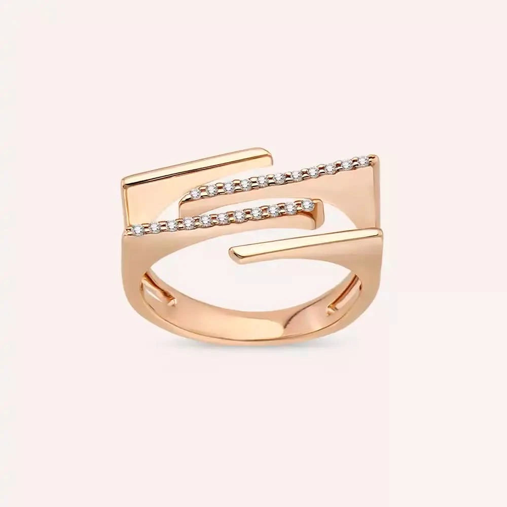 Linear 0.10 CT Pırlanta Taşlı Rose Altın Yüzük