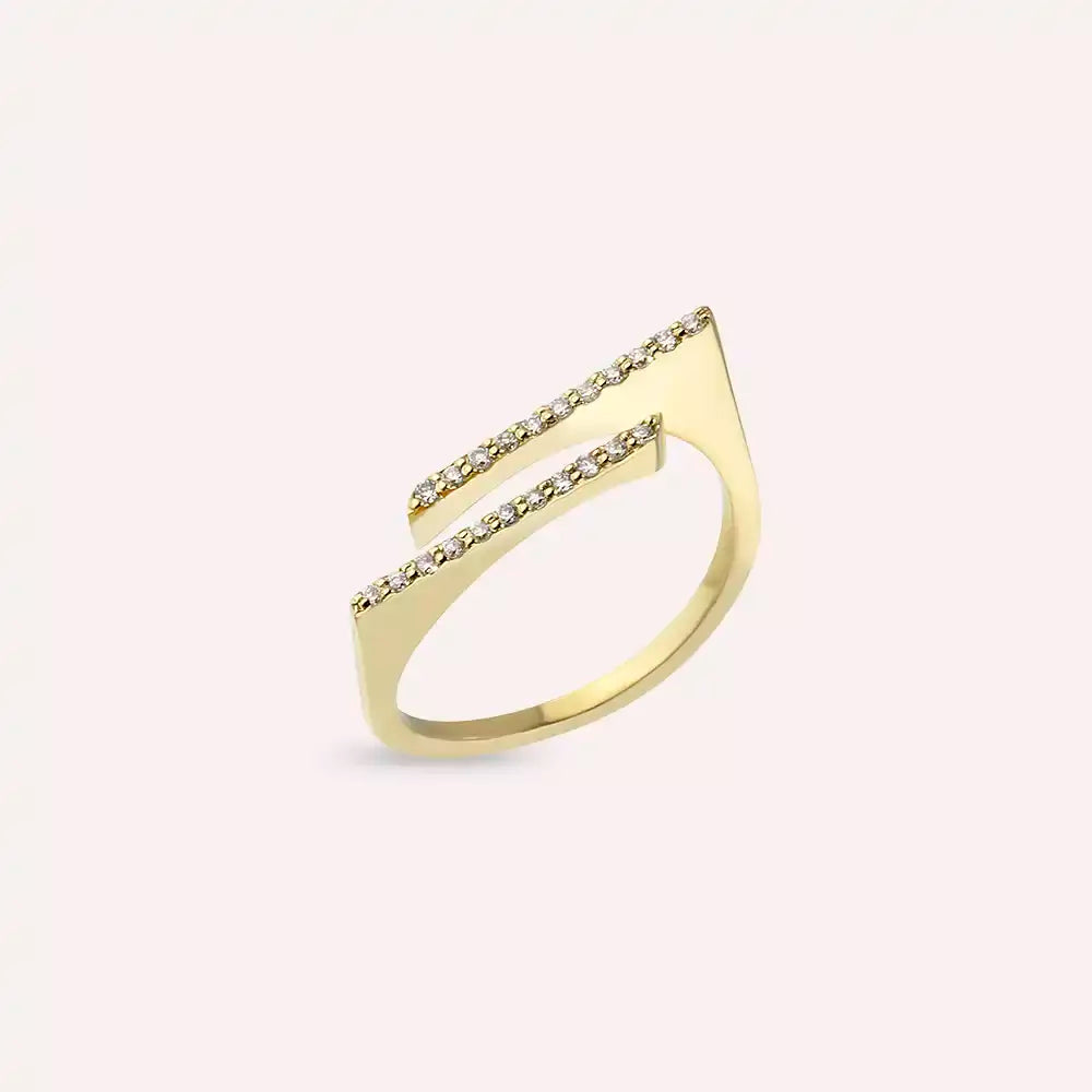 Linear 0.10 CT Pırlanta Taşlı Sarı Altın Yüzük