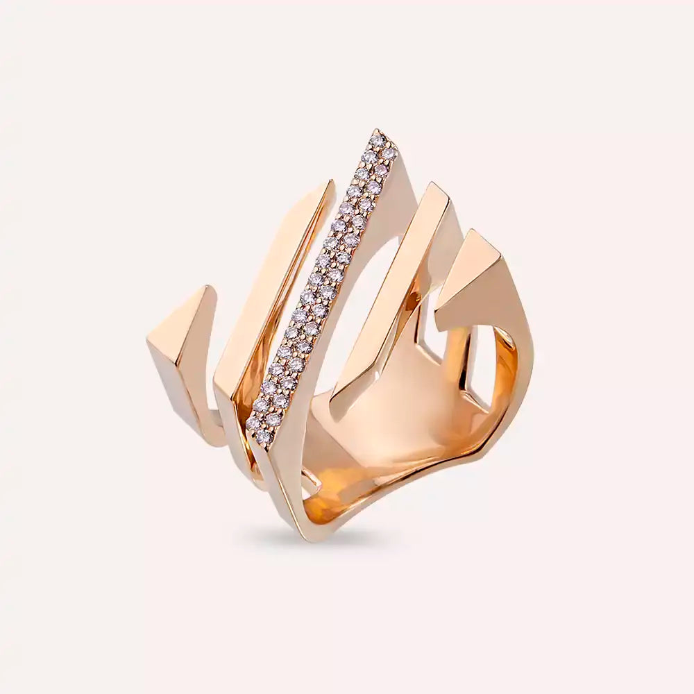 Linear Bold 0.22 CT Pırlanta Taşlı Rose Altın Yüzük
