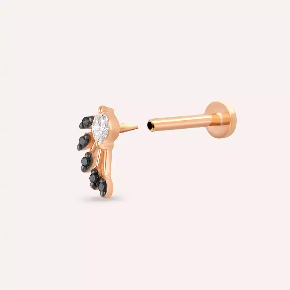 Lithe Siyah Pırlanta Taşlı Rose Altın Piercing