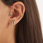 Chevron Pırlanta ve Zümrüt Taşlı Rose Altın Piercing