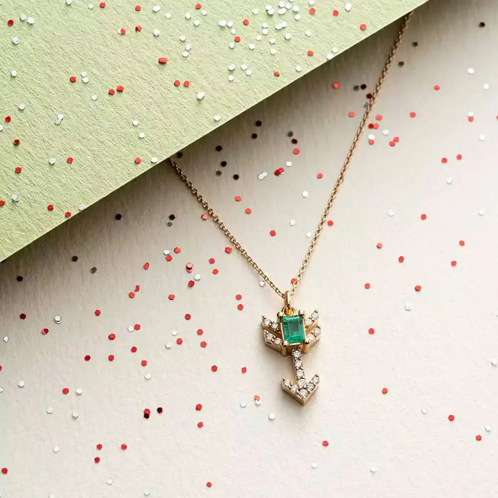 Little Arrow Zümrüt ve Pırlanta Taşlı Kolye