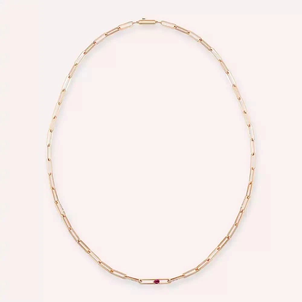 Lock Yakut ve Pırlanta Taşlı Rose Altın Kolye