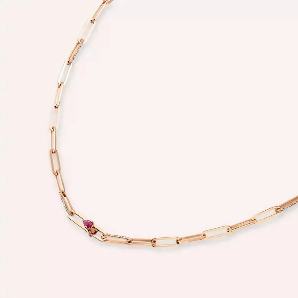 Lock Yakut ve Pırlanta Taşlı Rose Altın Kolye