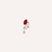 Loe Red Safir ve Baget Pırlanta Taşlı Rose Altın Tek Küpe