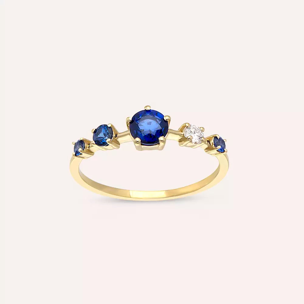 Orion 0.83 CT Safir ve Pırlanta Taşlı Sarı Altın Yüzük