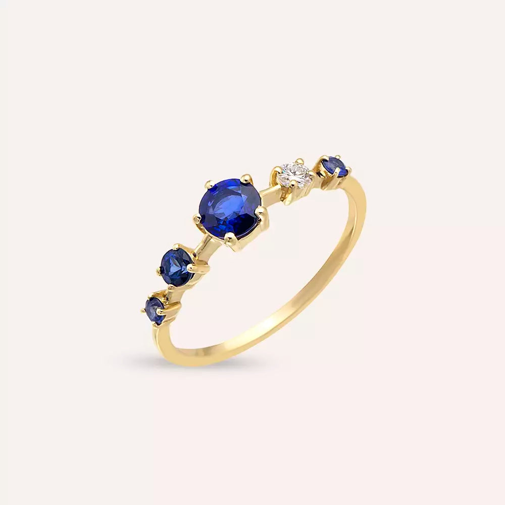 Lola 0.83 CT Safir ve Pırlanta Taşlı Sarı Altın Yüzük