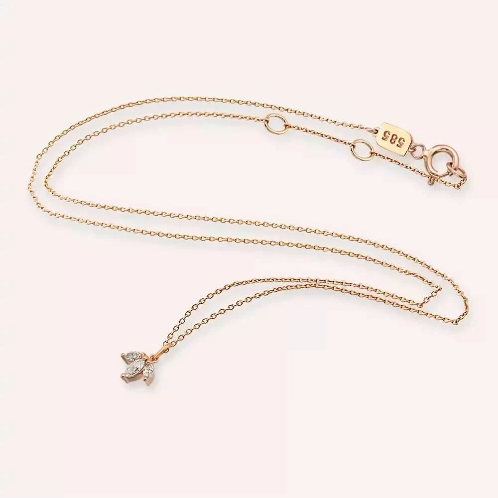 Lotus 0.12 CT Markiz Kesim Pırlanta Taşlı Rose Altın Kolye