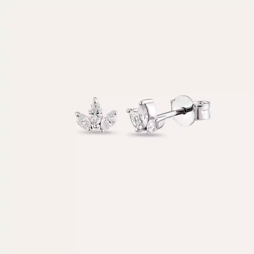 Lotus 0.25 CT Markiz Kesim Pırlanta Taşlı Beyaz Altın Küpe